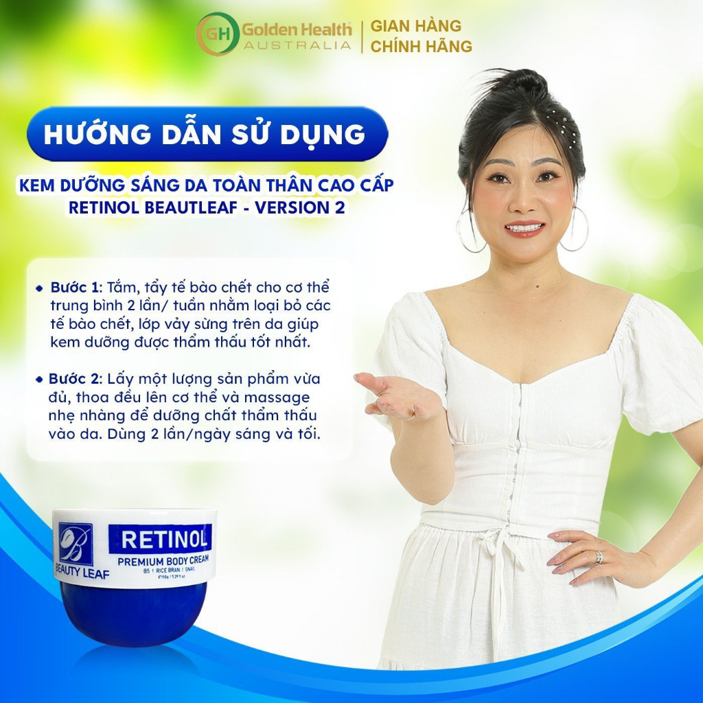 [GOLDEN HEALTH] Kem Body Trắng Da Retinol Beauty Leaf 150g