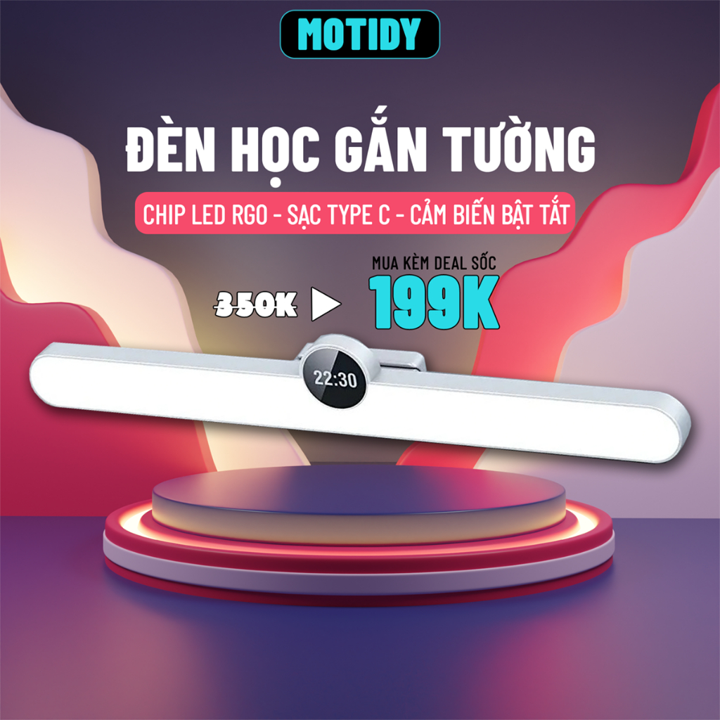 Đèn học để bàn tích điện, đèn bàn học có đồng hồ led cảm ứng, đèn đọc sách đầu giường gắn tường, đèn decor bàn làm việc