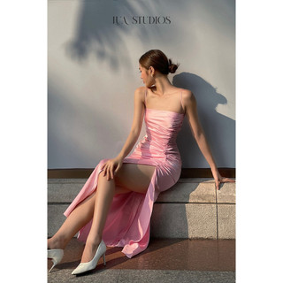[LUASTUDIOS] Váy lụa 𝓟𝓲𝓷𝓴 𝓓𝓻𝓮𝓼𝓼 - váy lụa hai dây xẻ tà - đầm xẻ - váy lụa công sở