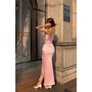 [LUASTUDIOS] Váy lụa 𝓟𝓲𝓷𝓴 𝓓𝓻𝓮𝓼𝓼 - váy lụa hai dây xẻ tà - đầm xẻ - váy lụa công sở