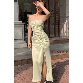 [LUASTUDIOS] Váy lụa 𝓟𝓲𝓷𝓴 𝓓𝓻𝓮𝓼𝓼 - váy lụa hai dây xẻ tà - đầm xẻ - váy lụa công sở