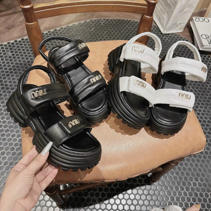 Dép sandal nữ 2 quai ngang phồng miu miu đế bánh mì cao hack dáng chống trượt