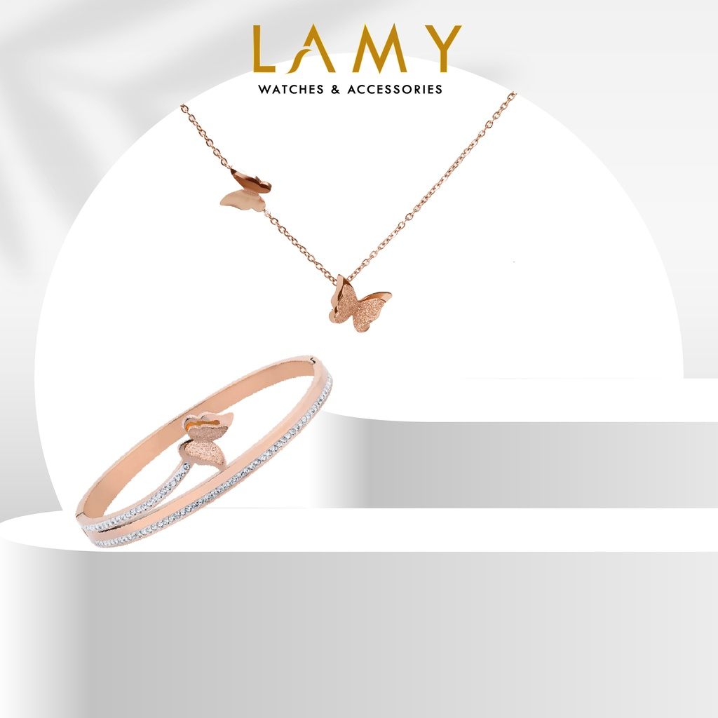Bộ quà tặng trang sức dành cho nữ - Dây chuyền , vòng tay CDE Pave Butterfly
