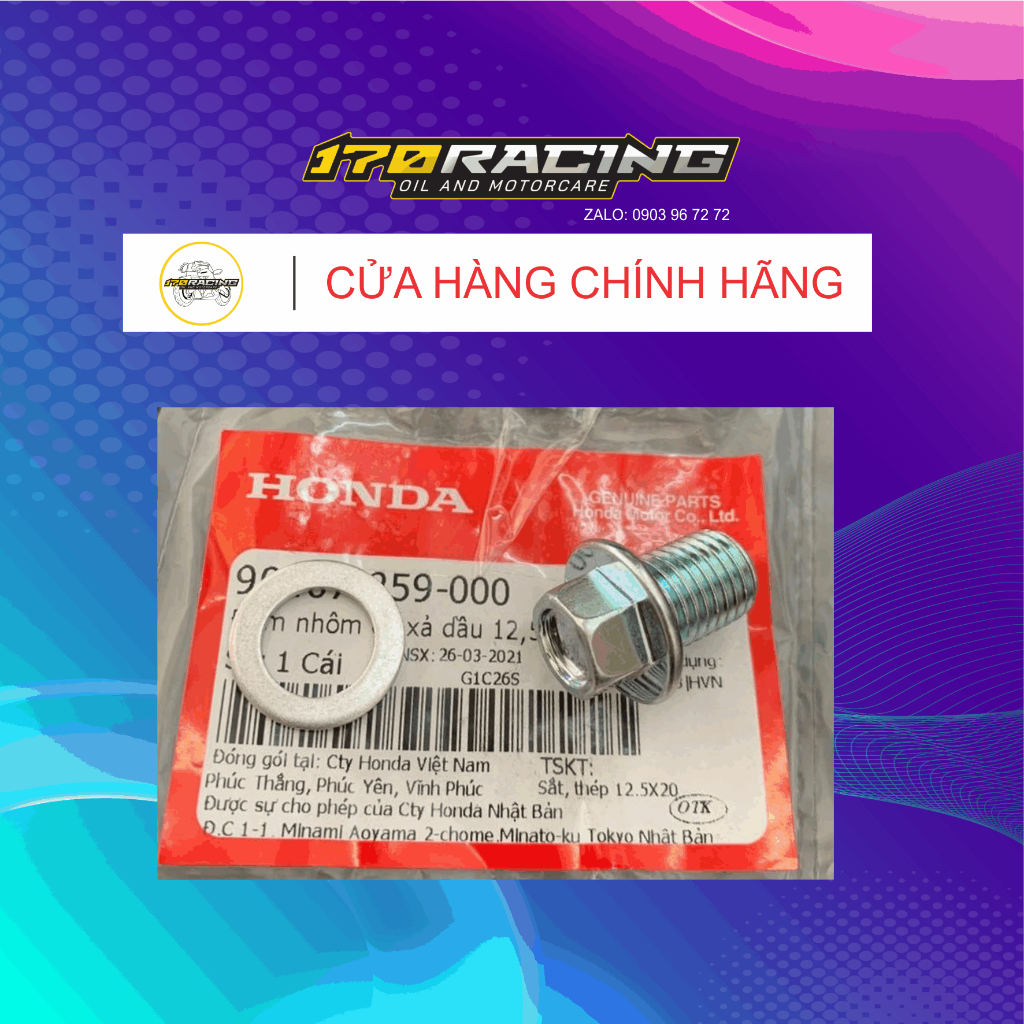 Combo Ốc xả nhớt máy + long đền cho Xe số, xe ga  Honda - Hàng chính hãng