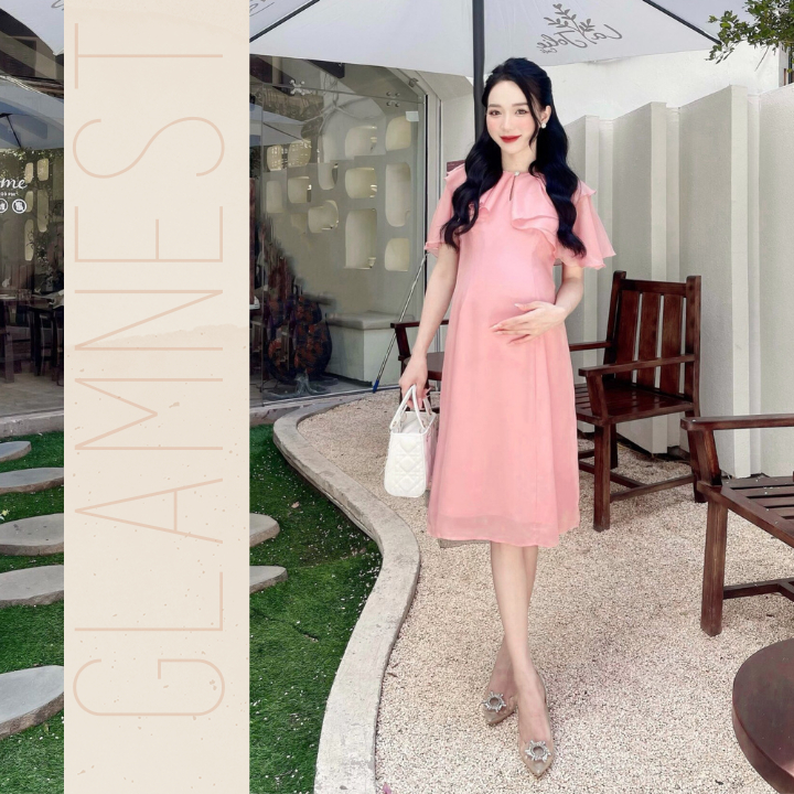 Đầm bầu công sở xinh mặc mùa hè dáng dài bigsize vải tơ mềm mịn Glam Nest VN029