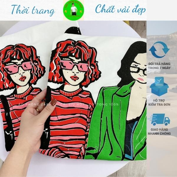 Áo thun nữ hình hai cô gái, chất vải poly thoáng mát, kiểu dáng thời trang trẻ chung