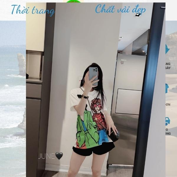 Áo thun nữ hình hai cô gái, chất vải poly thoáng mát, kiểu dáng thời trang trẻ chung