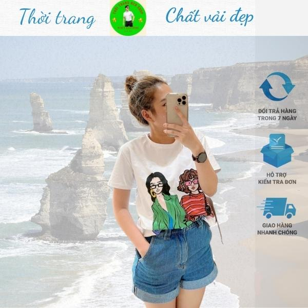 Áo thun nữ hình hai cô gái, chất vải poly thoáng mát, kiểu dáng thời trang trẻ chung