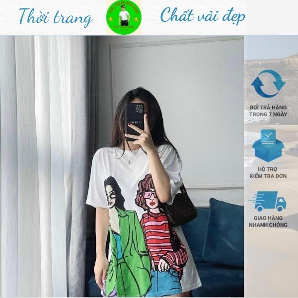 Áo thun nữ hình hai cô gái, chất vải poly thoáng mát, kiểu dáng thời trang trẻ chung