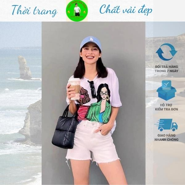 Áo thun nữ hình hai cô gái, chất vải poly thoáng mát, kiểu dáng thời trang trẻ chung