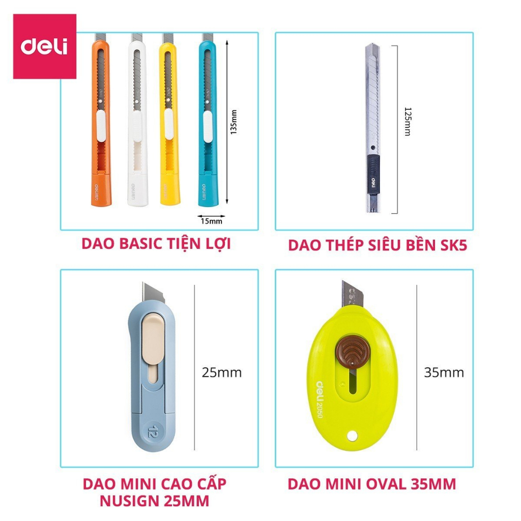 Dao Rọc Giấy Lưỡi Thép SK5 Mini Bỏ Túi DIY Dao Tỉa Deli - Washi Tape Trang Trí Sổ Tay Bóc Đơn Hàng Tiện Lợi Màu Sắc Cute