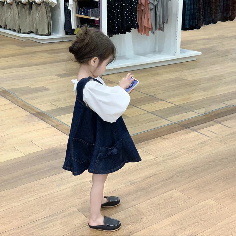 Váy bé gái kèm yếm bò mặc thu đông quá xinh và đáng yêu luôn size 10-23kg