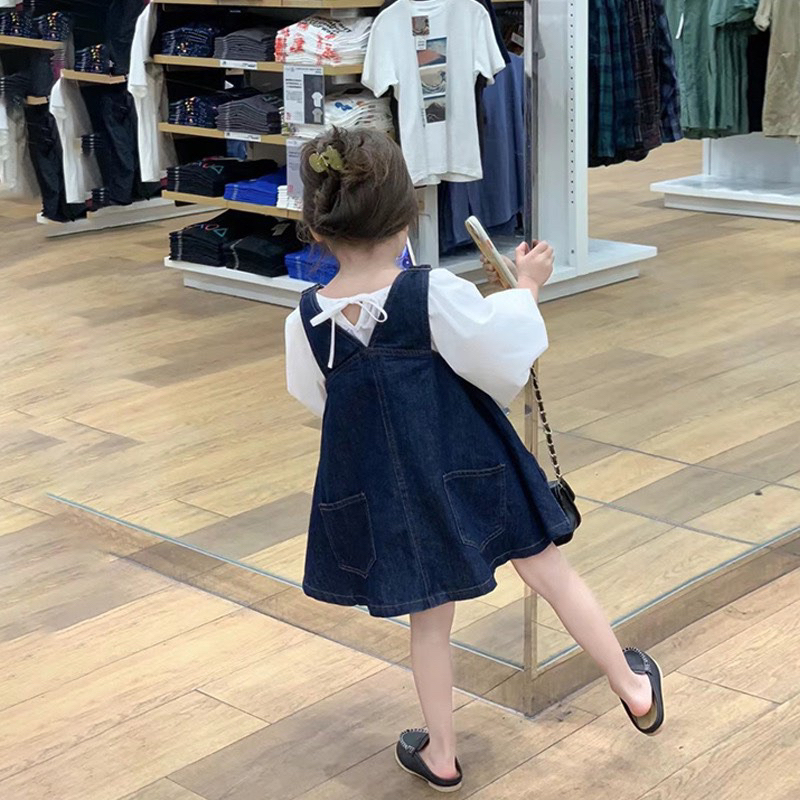 Váy bé gái kèm yếm bò mặc thu đông quá xinh và đáng yêu luôn size 10-23kg