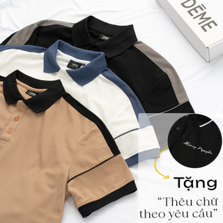 Áo polo nam phối tay rayon 02 deme tặng kèm dịch vụ thêu tên riêng, áo polo nam nữ, áo polo đôi thêu tên theo yêu cầu