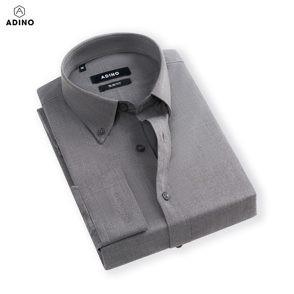 Áo sơ mi nam cổ Button Down màu ghi đậm ADINO vải Bamboo sợi tre mềm mịn thoáng mát dáng slimfit công sở trẻ trung S267