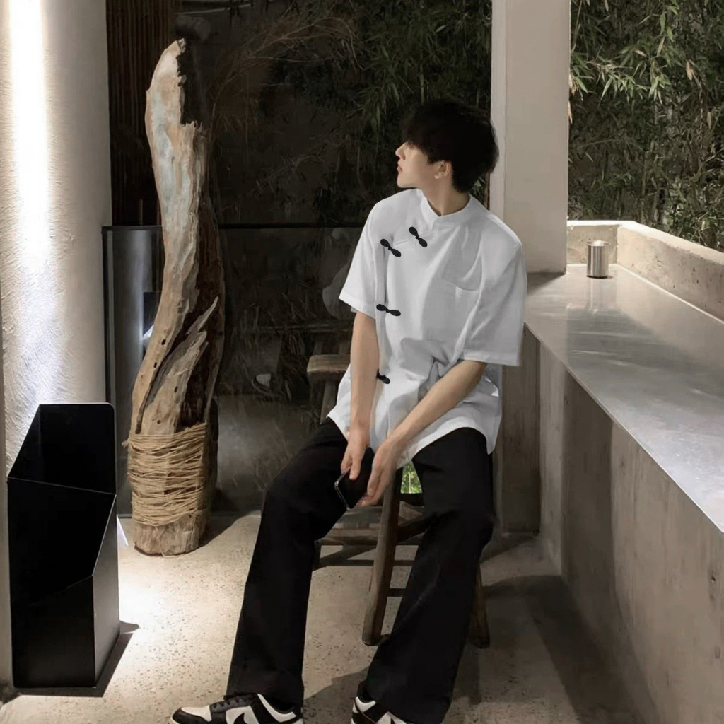 Áo shanghai vạt xéo unisex - Trắng
