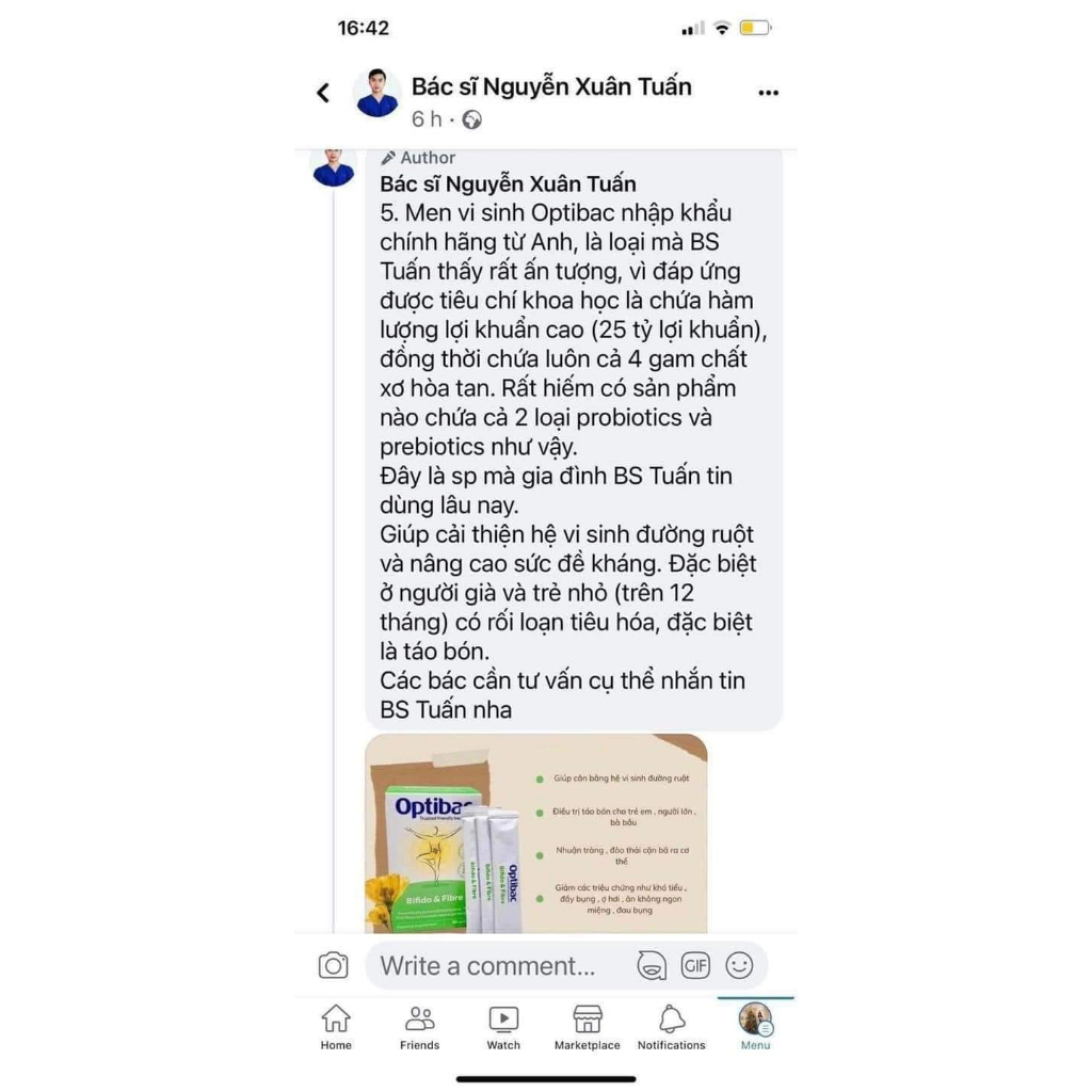 Men vi sinh Optibac xanh lá táo bón