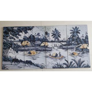 Tranh sơn mài đồng quê bộ 4 tấm 60x120 cm hàng xuất khẩu