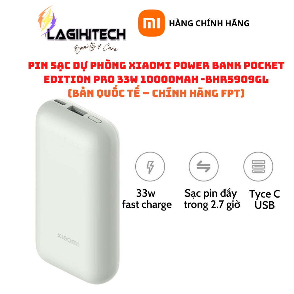 Pin Sạc Dự Phòng Xiaomi Power Bank Pocket Edition Pro 33W 10000mAh 22.5W 10000mAh Bản Quốc Tế - Hàng Chính Hãng FPT