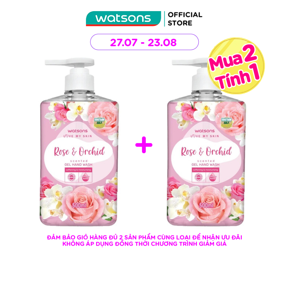 Gel Rửa Tay Watsons Love My Skin Rose Orchid Scented Gel Hand Wash 500ml