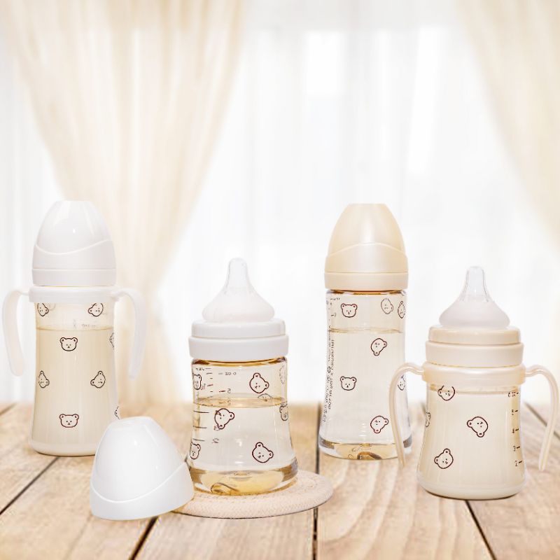 Bình sữa hàn quốc grosmimi chính hãng, họa tiết gấu dotgom, cherry, oliu, 200ml và 300ml