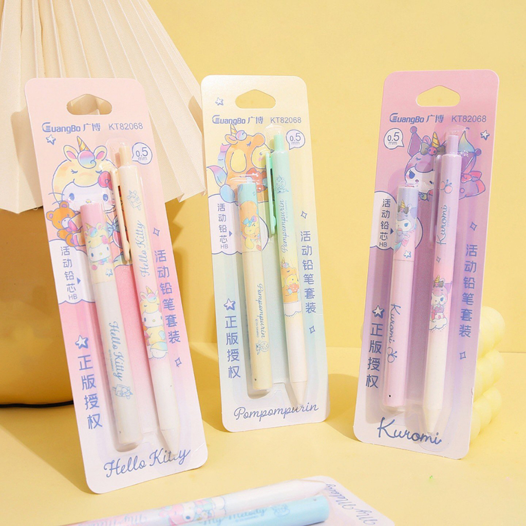 Set bút chì kim bấm ngòi Sanrio kèm hộp chì 0.5mm Kuromi Cinnamoroll Pompompurin Hello Kitty Pochacco My Melody