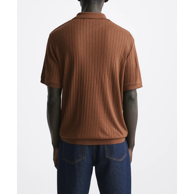 Áo polo nam Zara authentic KNIT VISCOSE - LINEN size XL