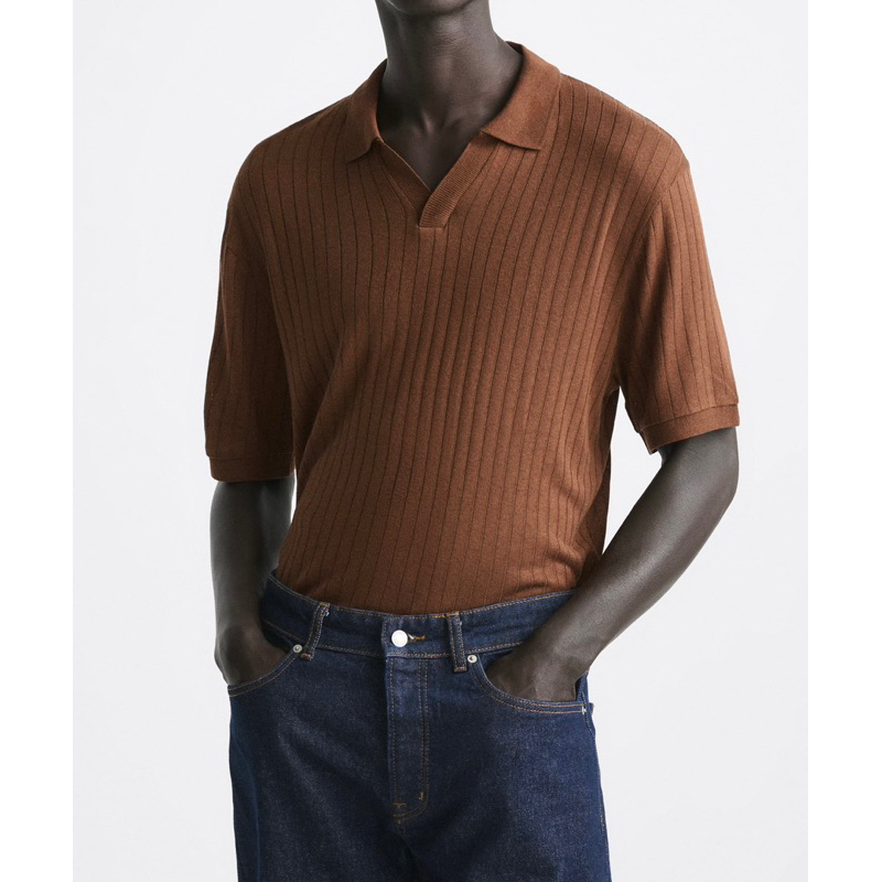Áo polo nam Zara authentic KNIT VISCOSE - LINEN size XL