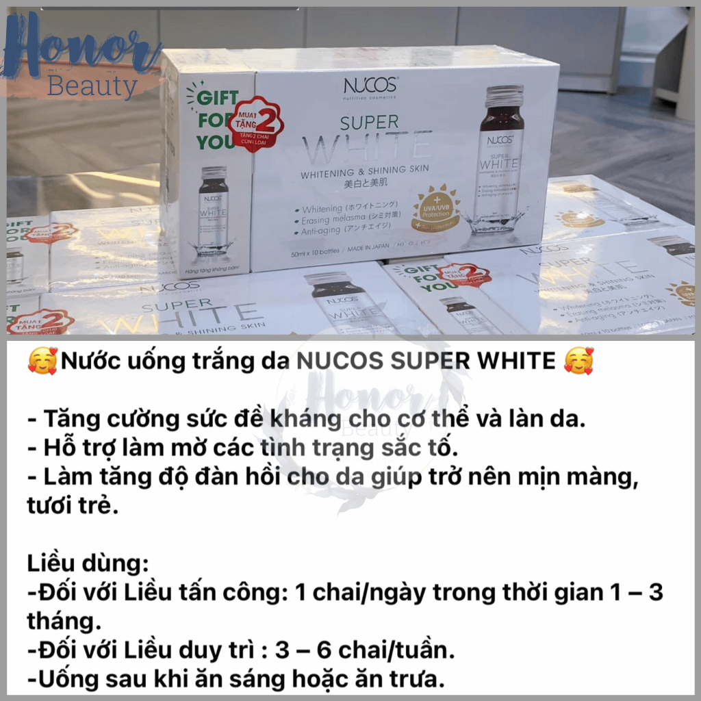 Collagen uống trắng da mờ thâm nám Nucos Super White 50ml x 10 chai