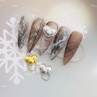Charm tim xích bi nail-Charm tim vàng bạc nail trang trí móng
