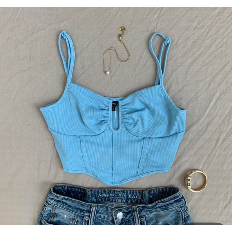Áo 2 dây croptop khoét ngực croset đuôi tôm  - 12 màu