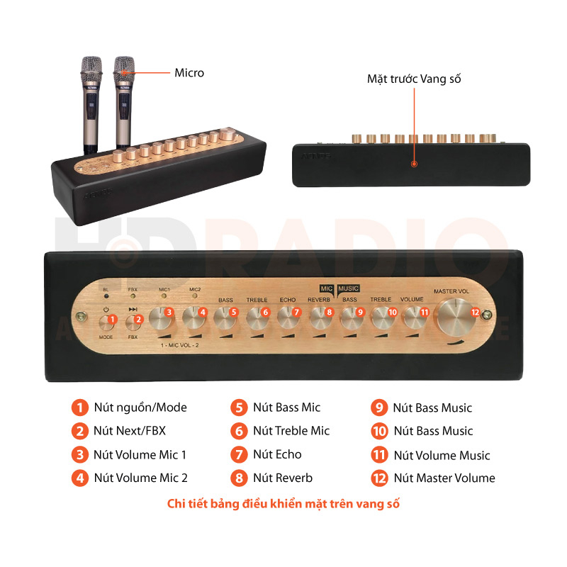 MI30S ACNOS Vang số chỉnh cơ tích hợp bluetooth không dây UHF