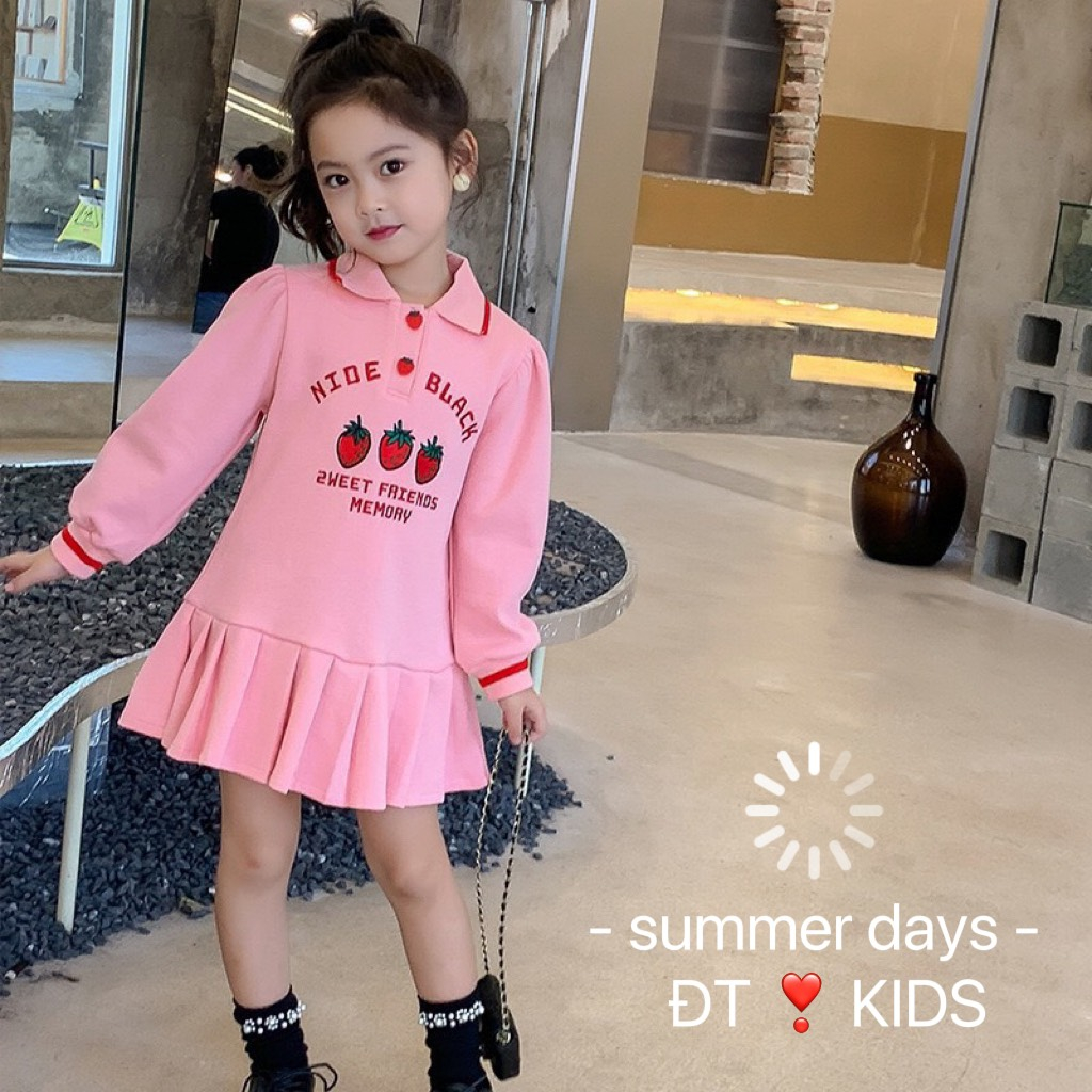 Váy polo dài tay dáng xòe mặc thu đông cho bé gái