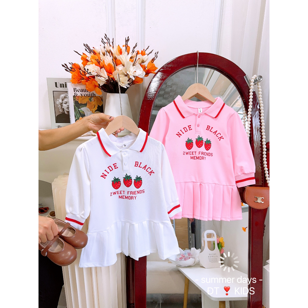 Váy polo dài tay dáng xòe mặc thu đông cho bé gái