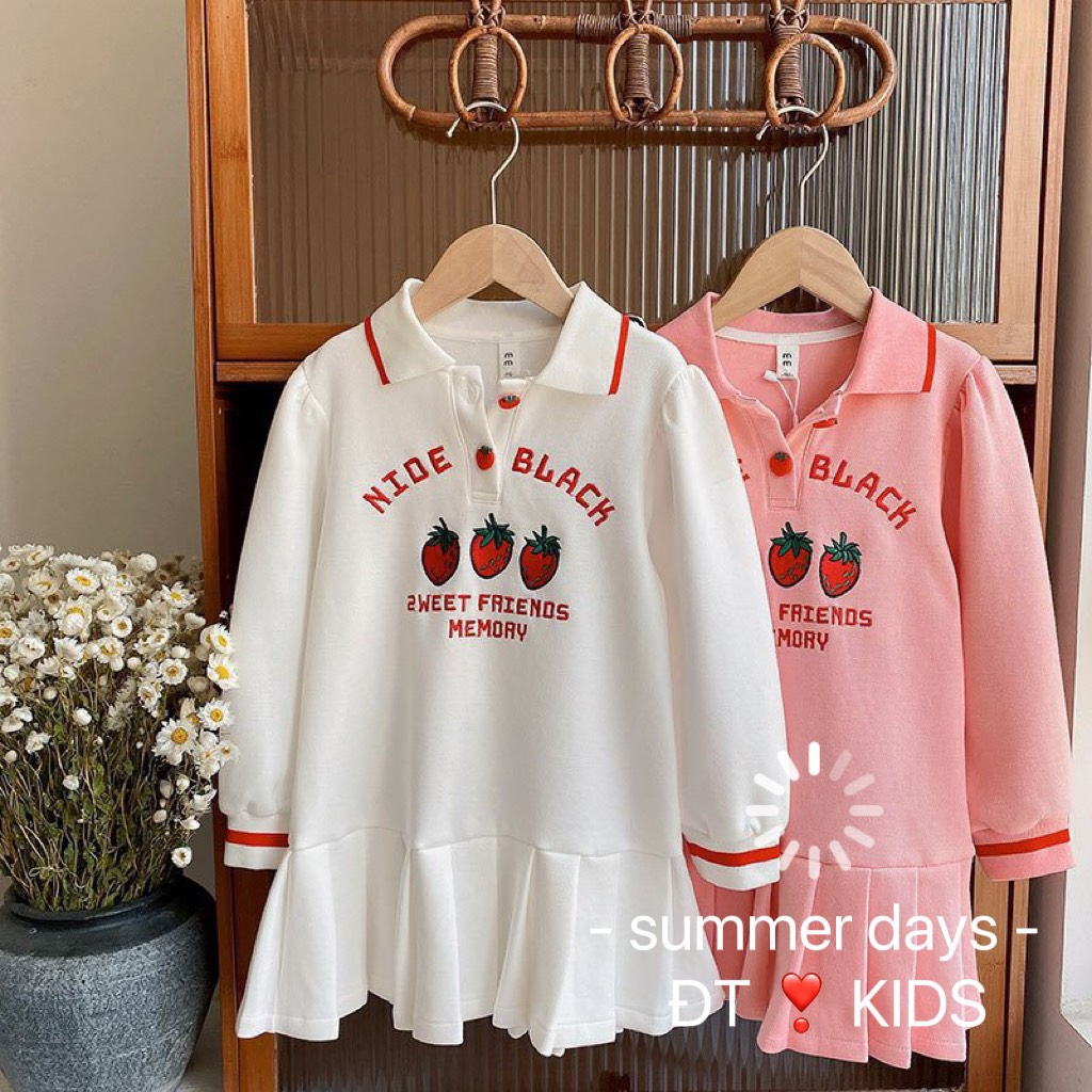 Váy polo dài tay dáng xòe mặc thu đông cho bé gái