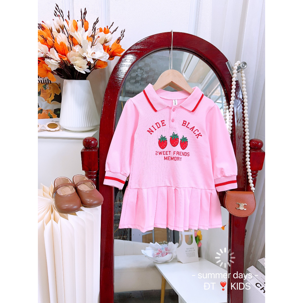 Váy polo dài tay dáng xòe mặc thu đông cho bé gái