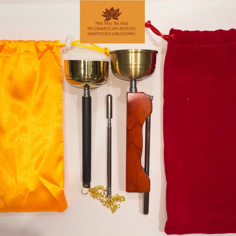 Khánh chuông Tự Động Đài Loan cán gỗ rút ngắn dài - tụng kinh đi Chùa Phật giáo - Ba Huê