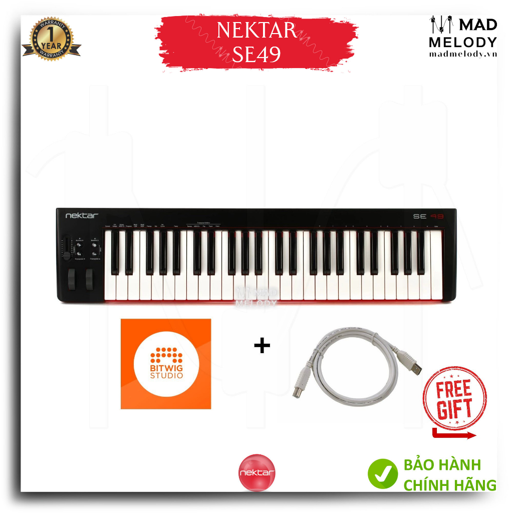 [BH1NĂM] Đàn làm soạn nhạc Nektar SE49 49-Key USB MIDI Keyboard Controller 49 phím Chính Hãng Nguyên Zin (Brand New)
