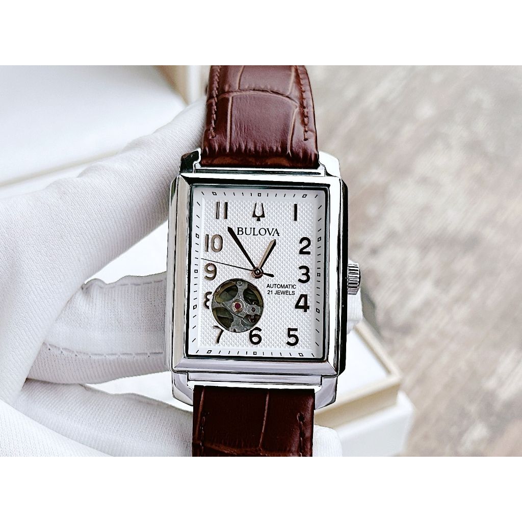 Đồng hồ nam dây da Bulova Automatic Open Heart Sutton 96A268