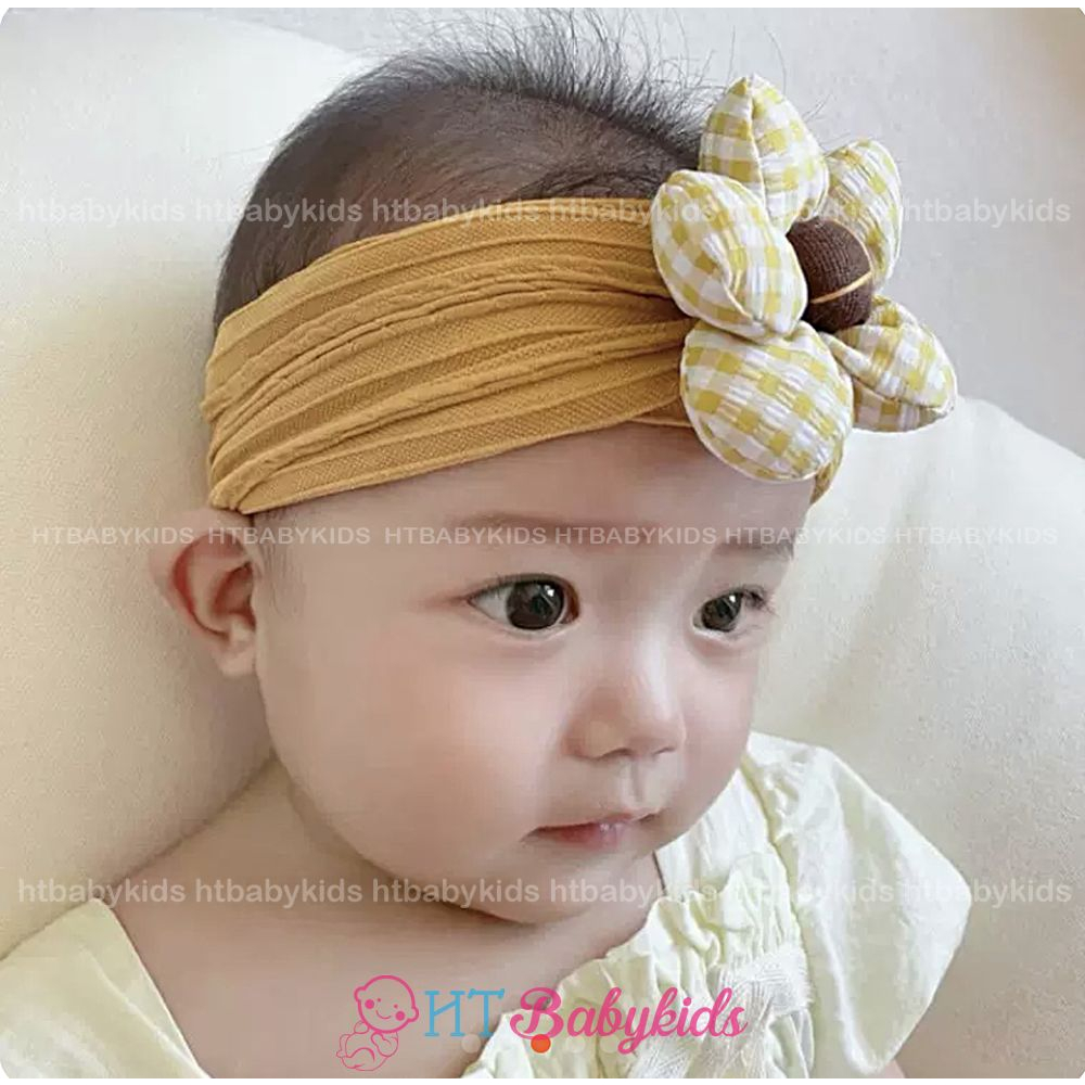 Băng Đô Thun Gân Cho Bé Đính Hoa Đáng Yêu Phong Cách Hàn Quốc