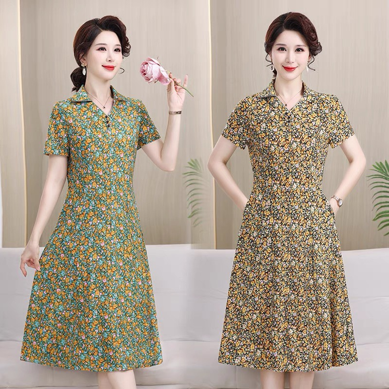 Đầm trung niên thun quảng châu phong cách phương tây thời trang trung niên