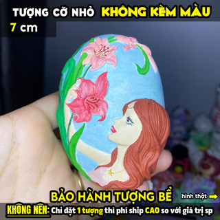 Tượng tô màu tranh nổi elip, HOA CÙNG EM size M, thạch cao trắng (Không kèm màu), luyện vẽ, decor