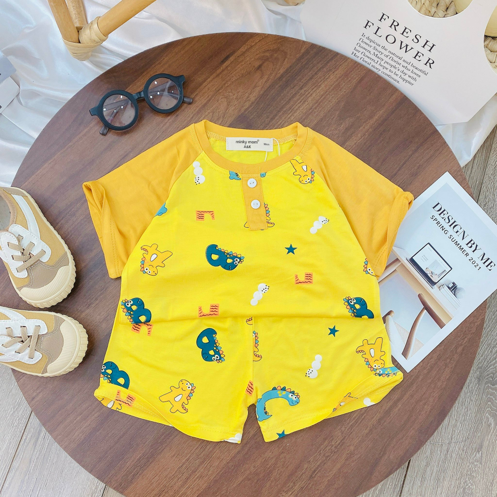 Bộ cọc tay phối tay có nút, thun lạnh minky ak in cây mịn mát cho bé trai, gái 3848B1