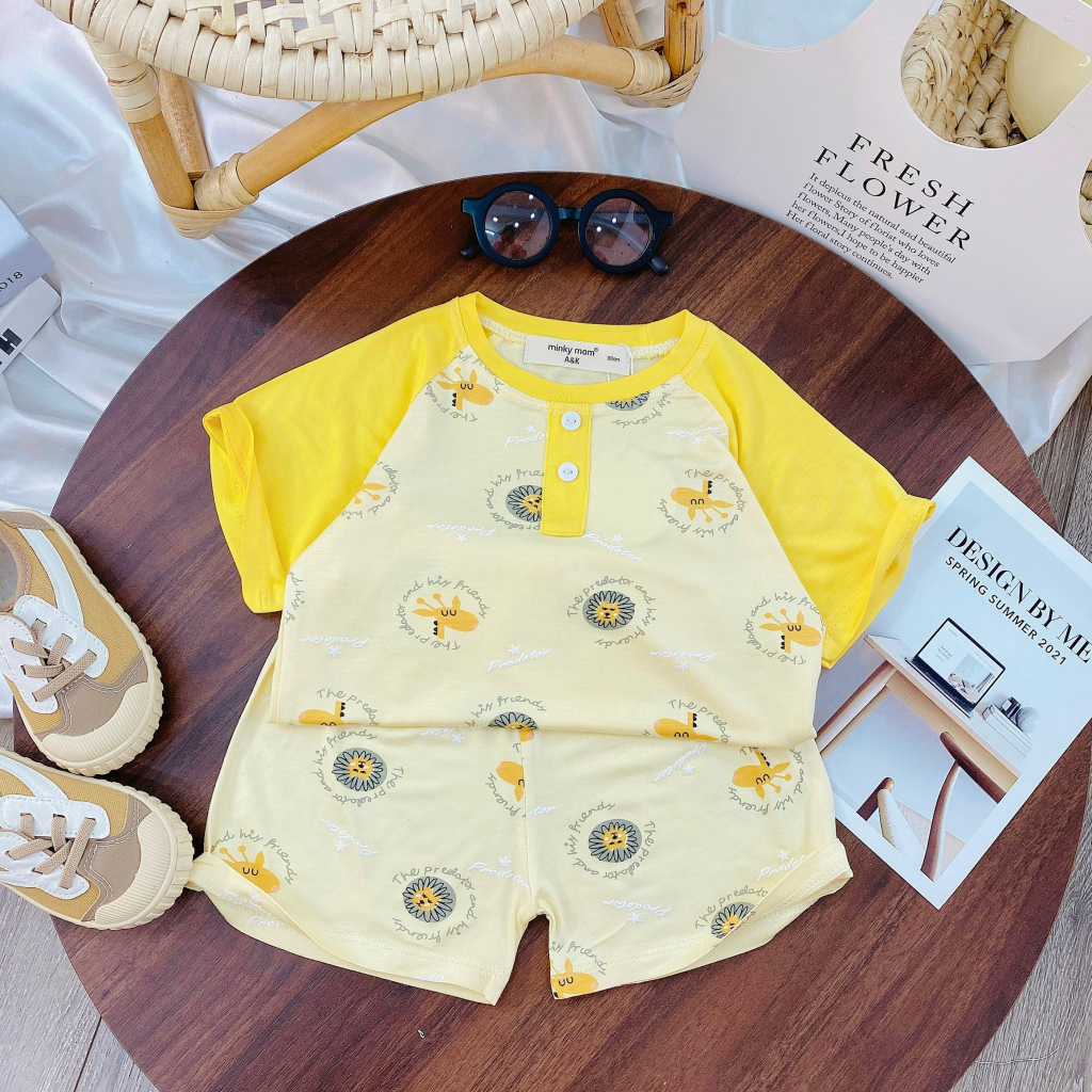 Bộ cọc tay phối tay có nút, thun lạnh minky ak in cây mịn mát cho bé trai, gái 3848B1