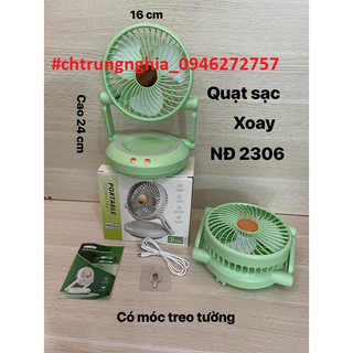QUẠT SẠC TÍCH ĐIỆN GẤP GỌN TỰ XOAY MÓC TREO CÓ ĐÈN LED 2306 cao 25cm cao cấp
