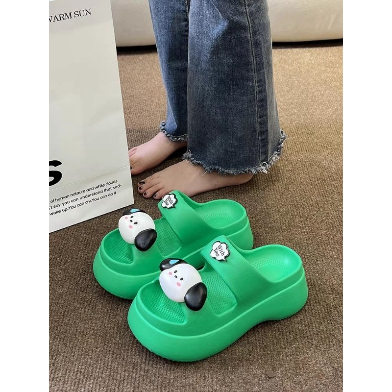 Dép bánh mì đế cao cho nữ chất cao su mềm 2 quai hình cún tai dài siêu đẹp