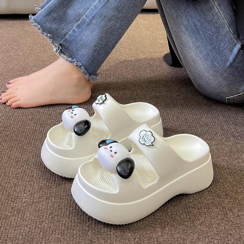 Dép bánh mì đế cao cho nữ chất cao su mềm 2 quai hình cún tai dài siêu đẹp