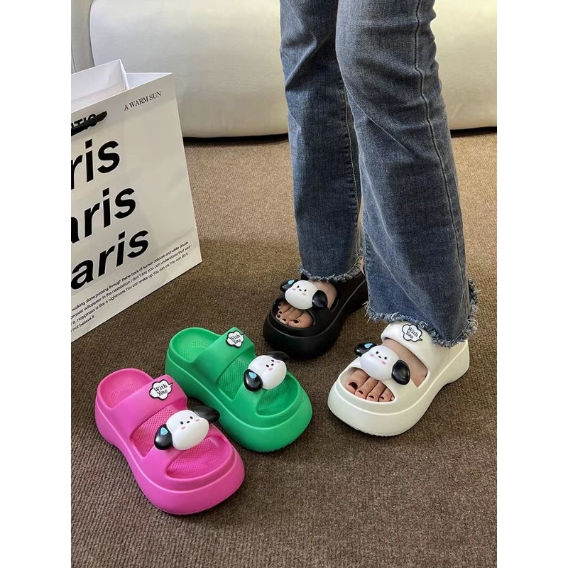 Dép bánh mì đế cao cho nữ chất cao su mềm 2 quai hình cún tai dài siêu đẹp