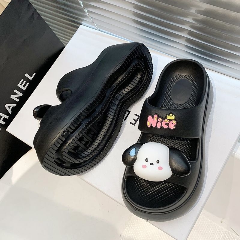 Dép bánh mì đế cao cho nữ chất cao su mềm 2 quai hình cún tai dài siêu đẹp