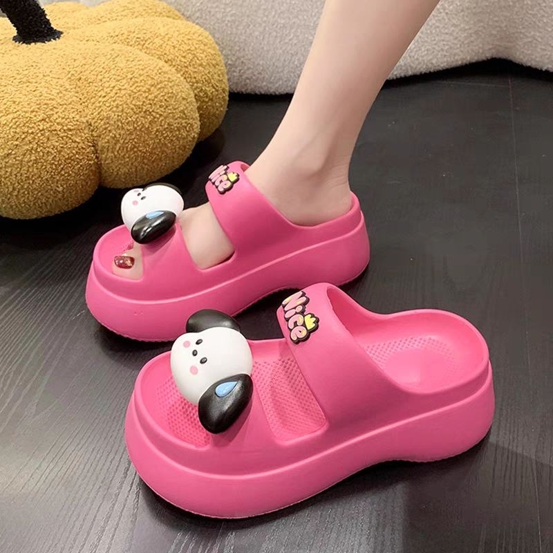 Dép bánh mì đế cao cho nữ chất cao su mềm 2 quai hình cún tai dài siêu đẹp